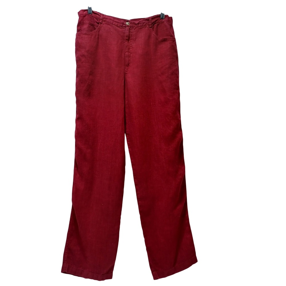 Chicos Design Womens Size M Red 100% Linen Pants Quiet Luxury Resortwear Travel